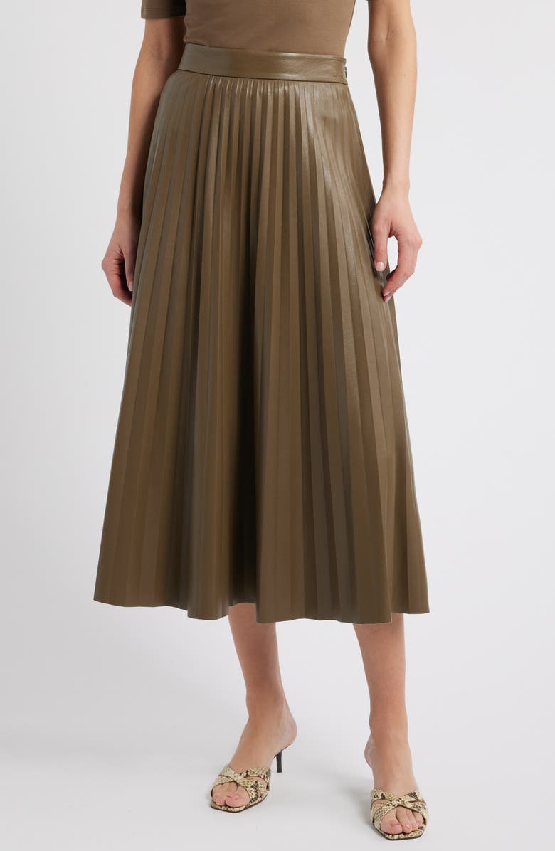 BOSS Vaplita Pleated Faux Leather Midi Skirt, Main, color, 