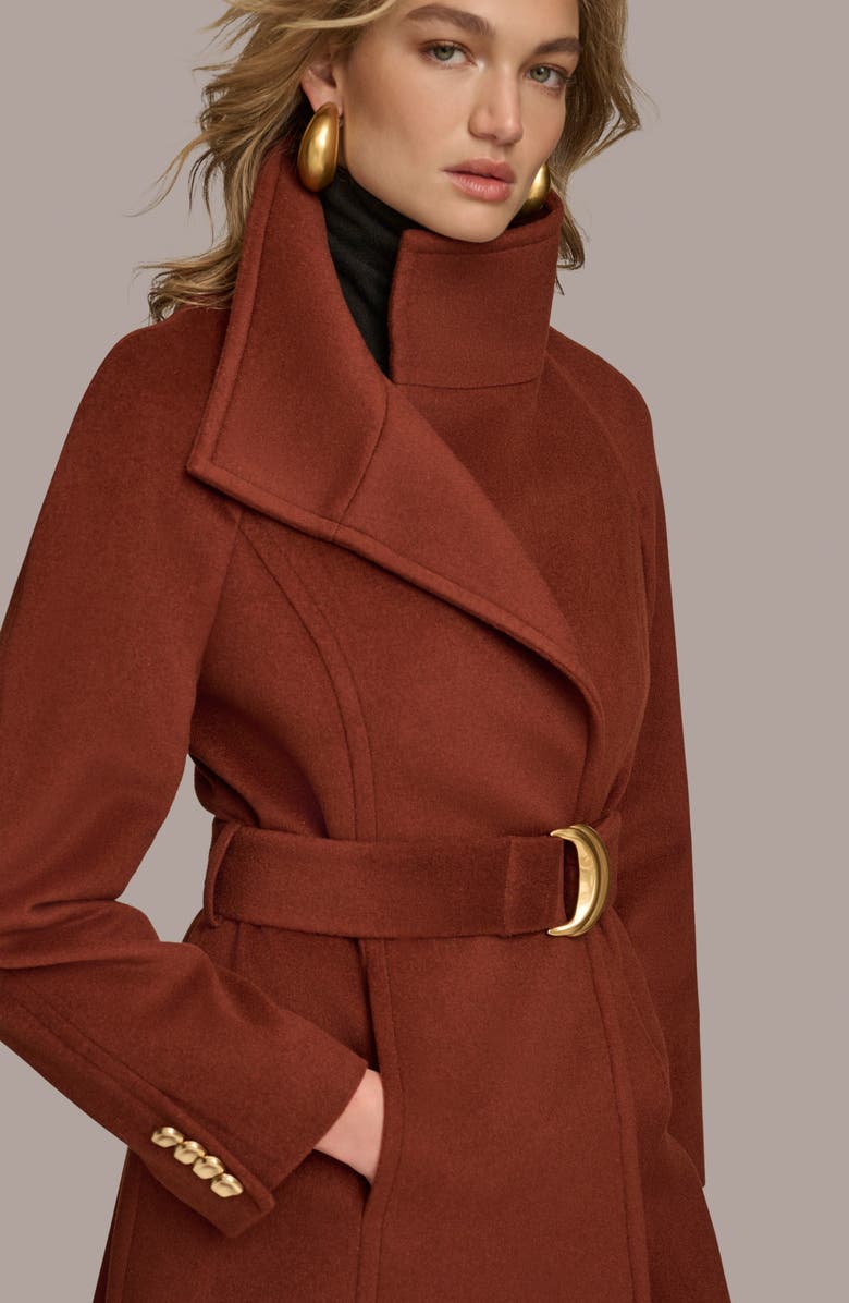 Donna Karan New York Belted Wool Wrap Coat, Alternate, color, Whiskey