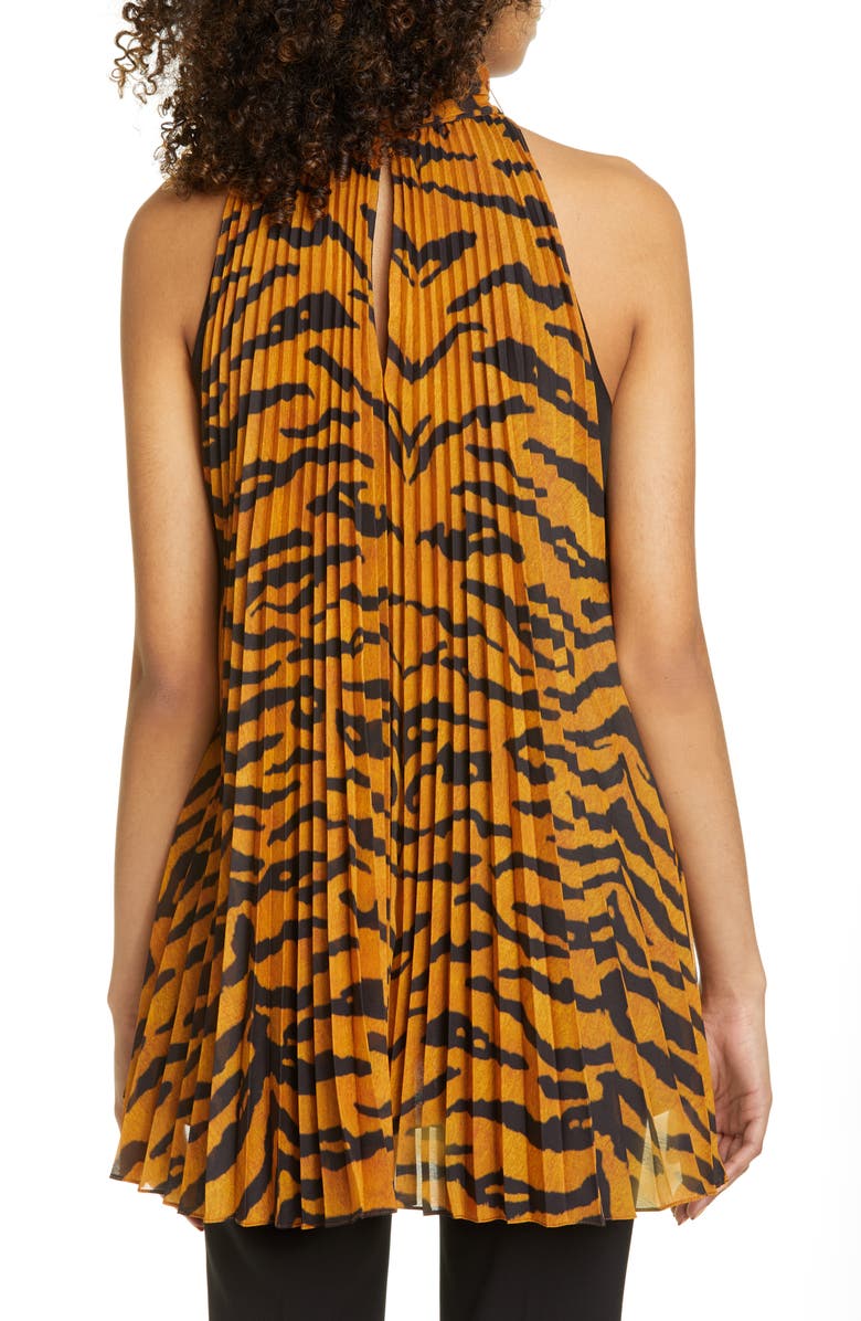 Adam Lippes Pleated Tiger Print Voile Halter Blouse, Alternate, color,