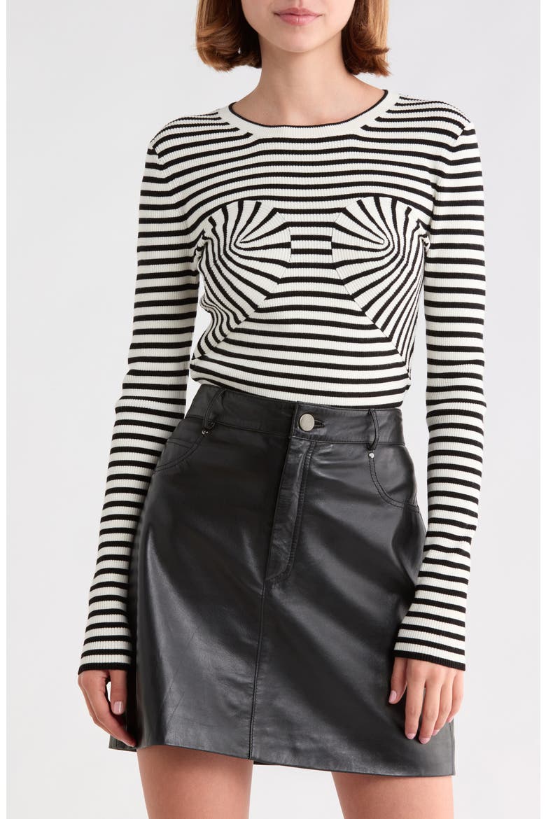 Striped Trompe l'Oeil Bow Sweater, Main, color, BLACK/WHITE