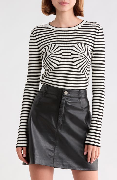 Striped Trompe l'Oeil Bow Sweater