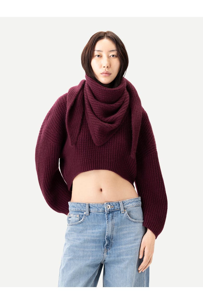 Oval-Sleeve Cropped Cashmere Sweater, Alternate, color, burgundy