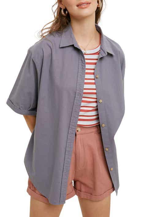 WISHLIST Cuffed Sleeve Cotton Button Up Shirt