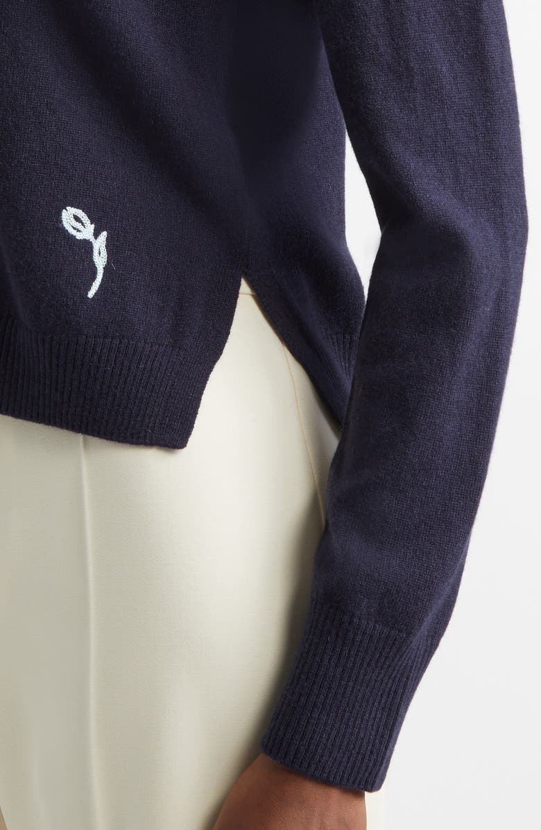Erdem Floral Embroidered Cashmere Sweater, Alternate, color, Navy