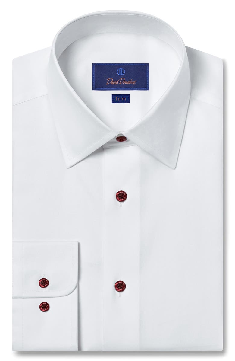 David Donahue Trim Fit Solid Cotton Dress Shirt, Main, color, White