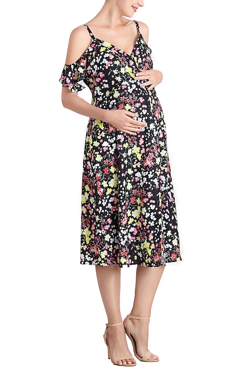 Esme Cold Shoulder Maternity Nursing Dress, Alternate, color, Multicolored