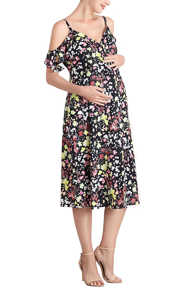 Kimi & Kai Esme Cold Shoulder Maternity Nursing Dress, Alternate, color, Multicolored