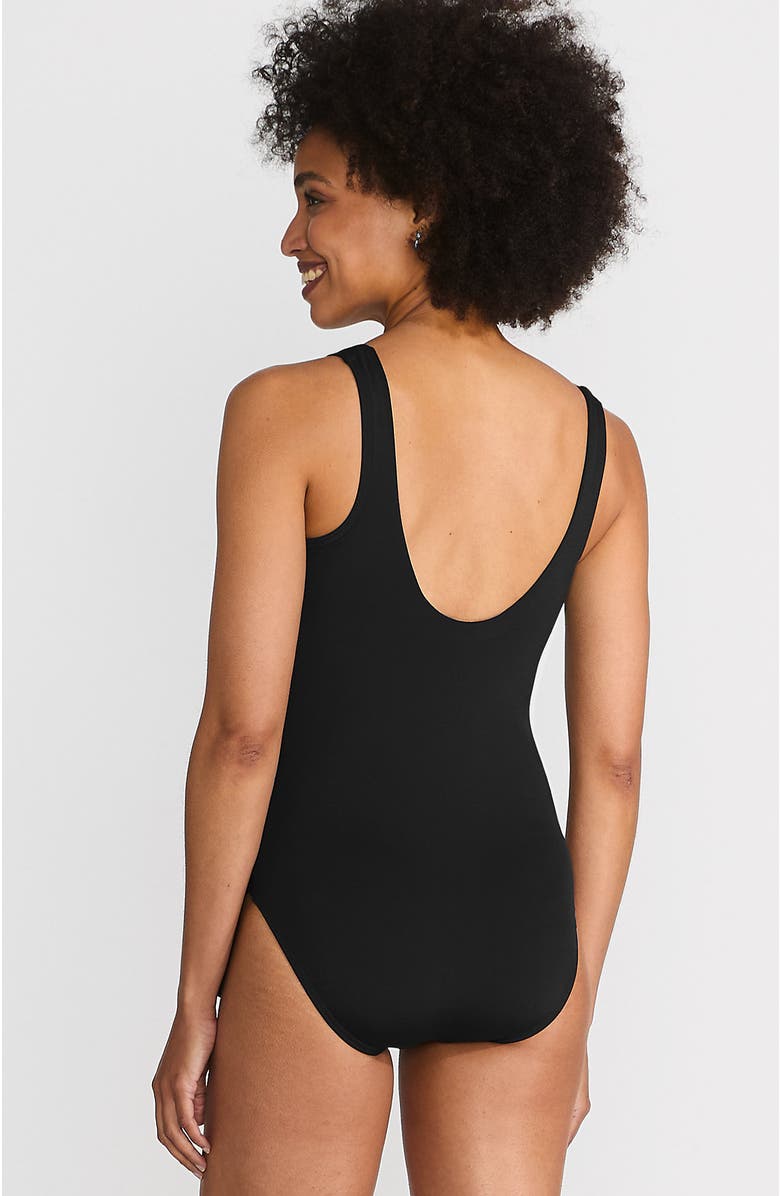 Lands' End Chlorine Resistant Side Tie Wrap High Leg One Piece Swimsuit, Alternate, color, Black