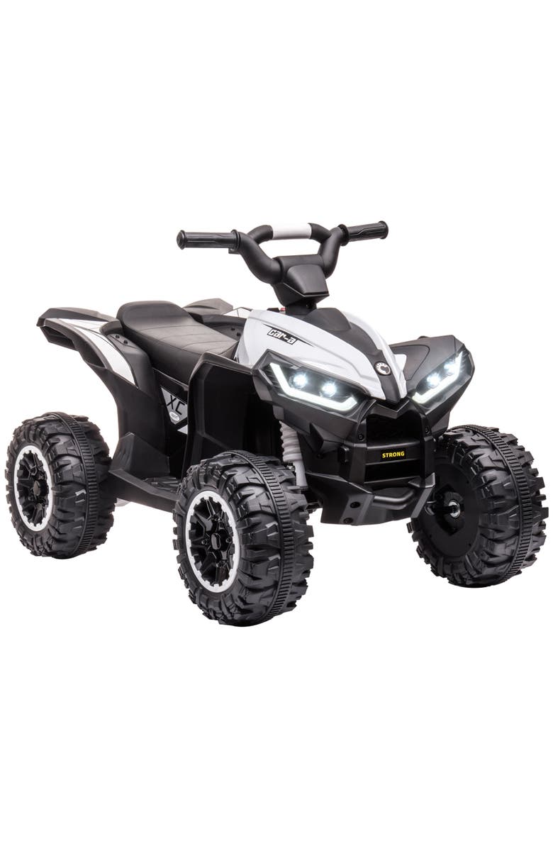Aosom 12V Kids ATV Quad Car with Forward & Backward, Wear-Resistant Wheels, Music, Main, color, White