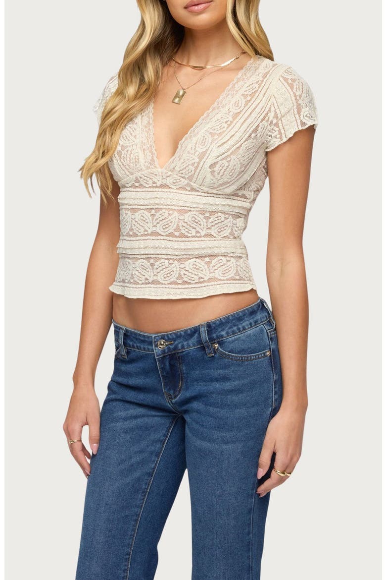 Avalee Plunge Neck Lace Crop Top, Alternate, color, CREAM