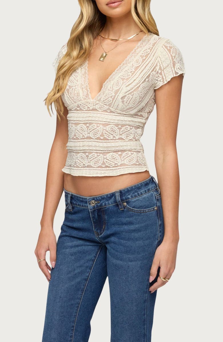 EDIKTED Avalee Plunge Neck Lace Crop Top, Alternate, color, 