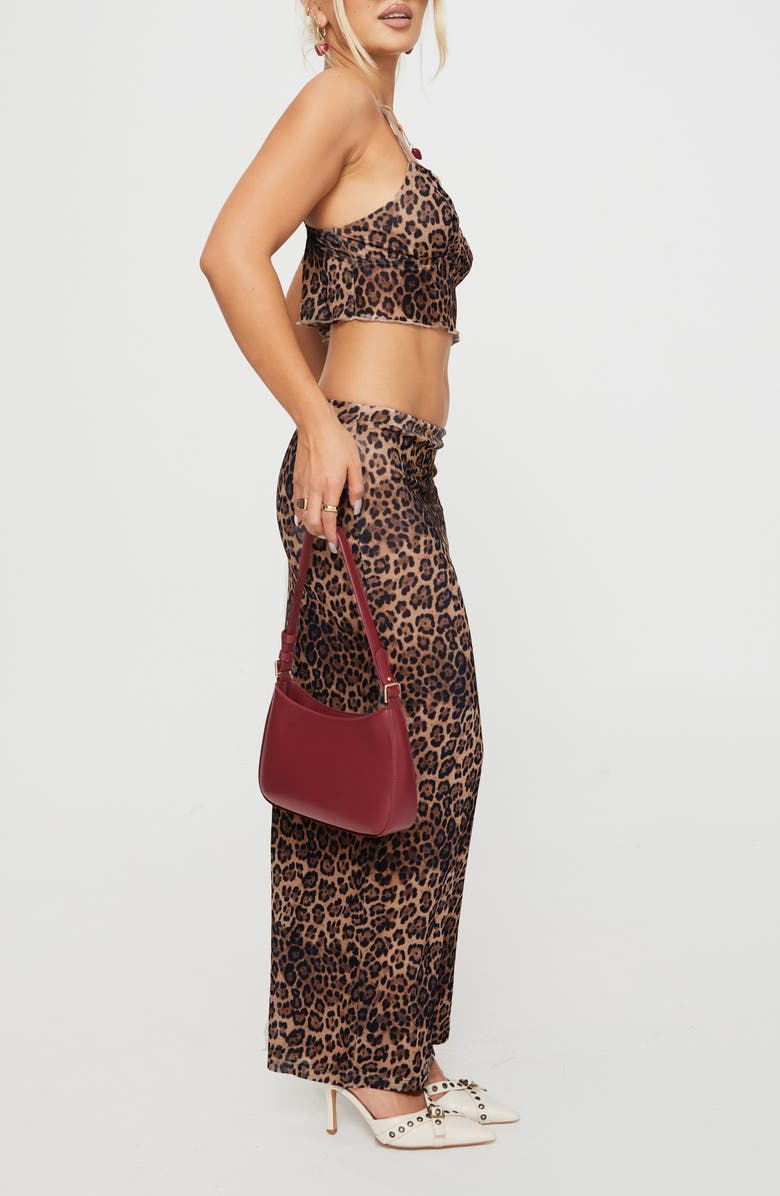 Princess Polly Exuberant Leopard Print Mesh Crop Top & Maxi Skirt Set, Alternate, color, Brown