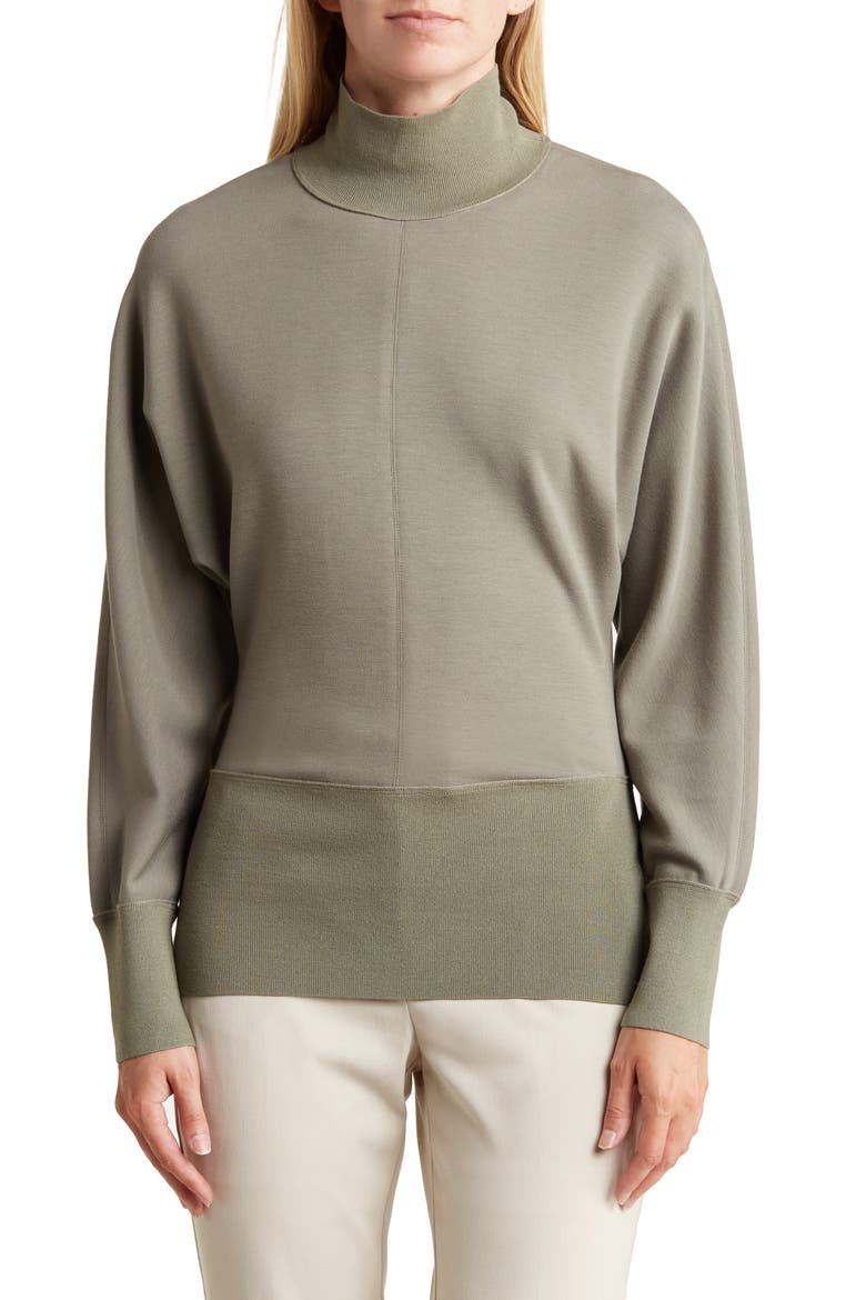 Mixed Media Turtleneck Top, Main, color, PALE GREEN/ ARMY