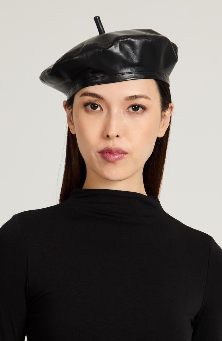 Eugenia Kim Carter Leather Beret, Alternate, color, Black