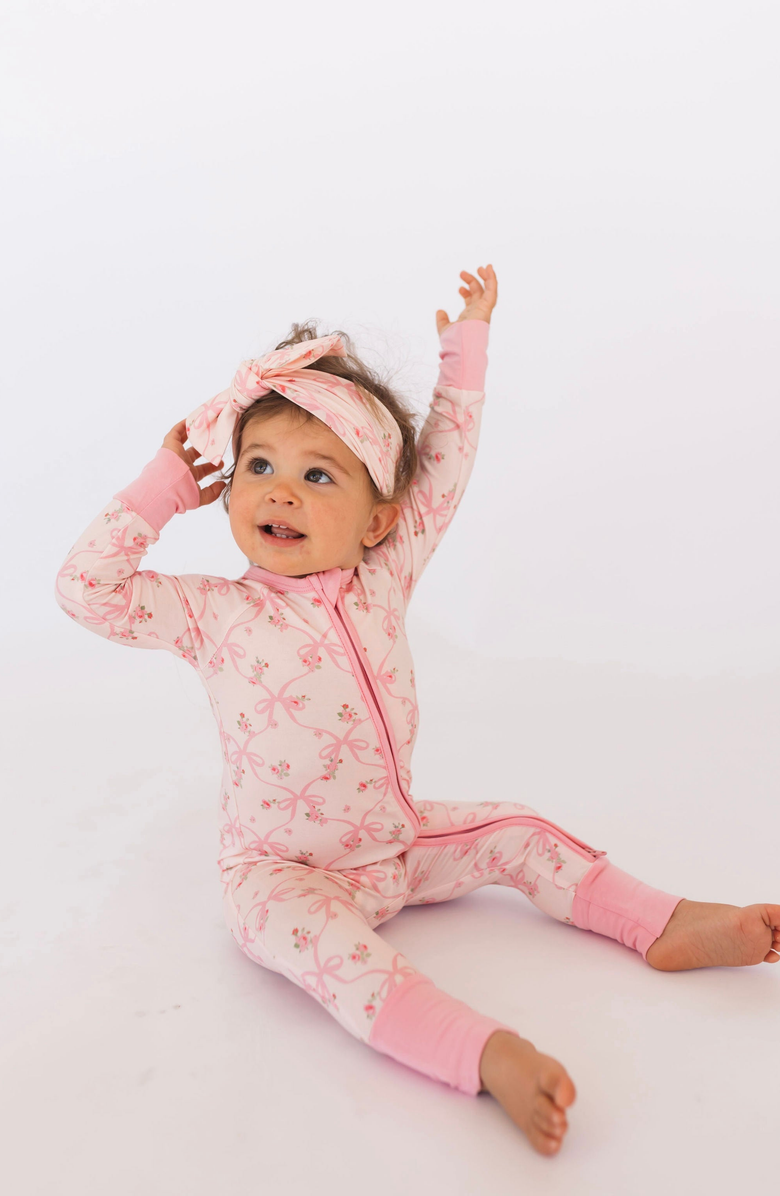 In My Jammers Rosie Bow Zipper Romper, Main, color, Blush Pink