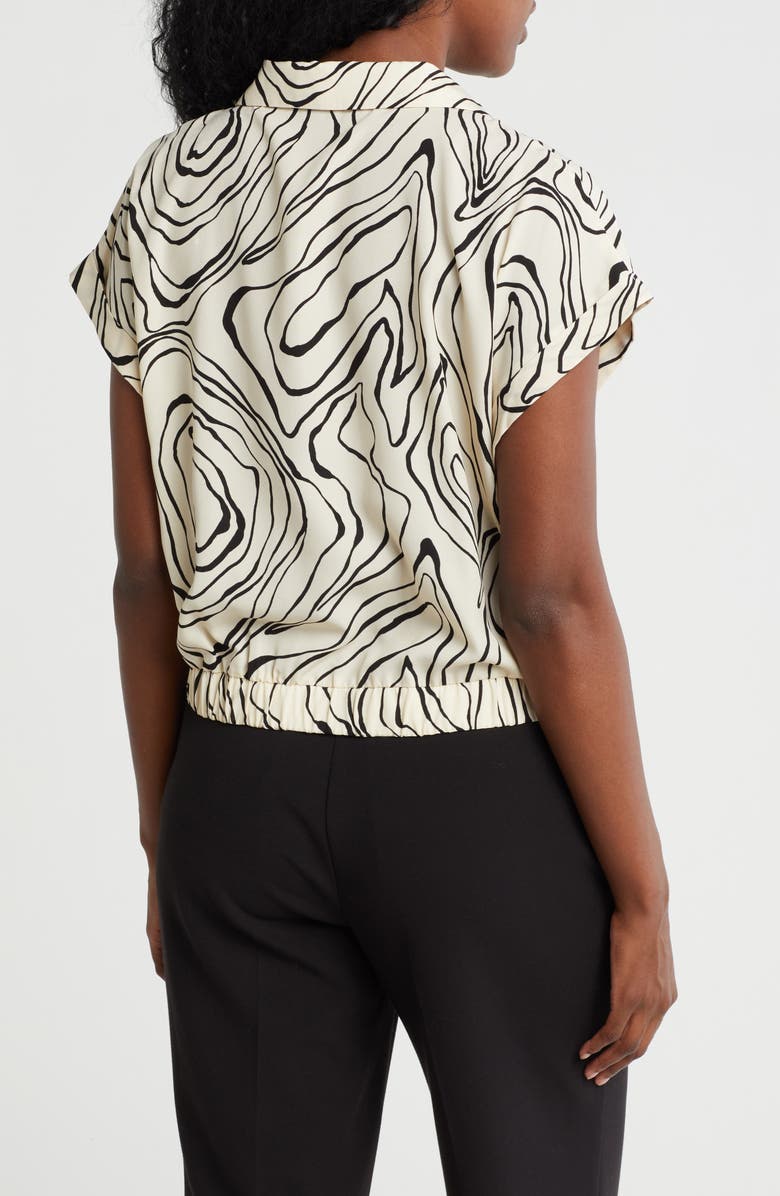 Pleione Collared Short Sleeve Faux Wrap Crop Top, Alternate, color, Ivory Black Topo Swirl