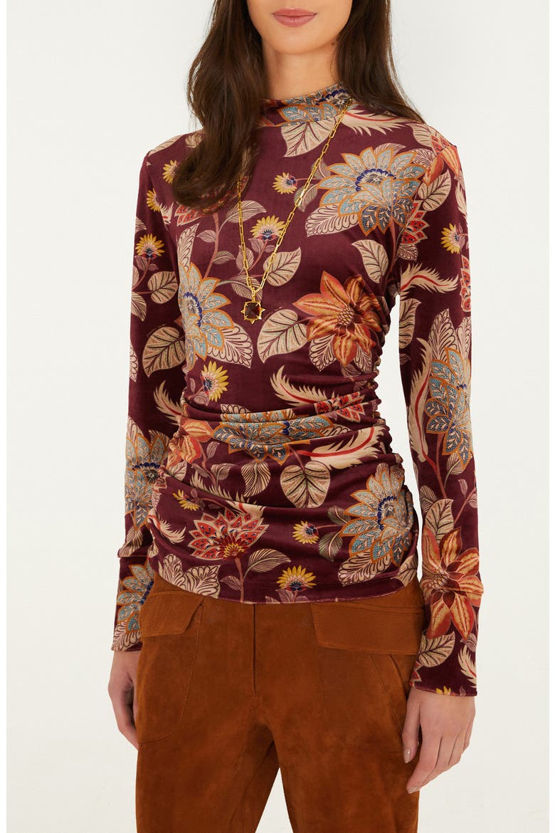 Floral Velvet Mock Neck Top, Main, color, DELHI FLORAL BURGUND