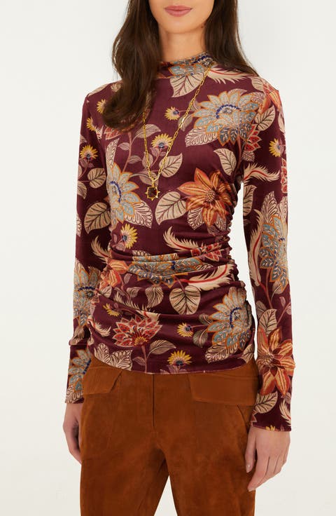Floral Velvet Mock Neck Top