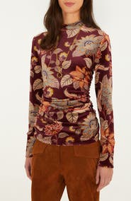 FARM Rio Floral Velvet Mock Neck Top