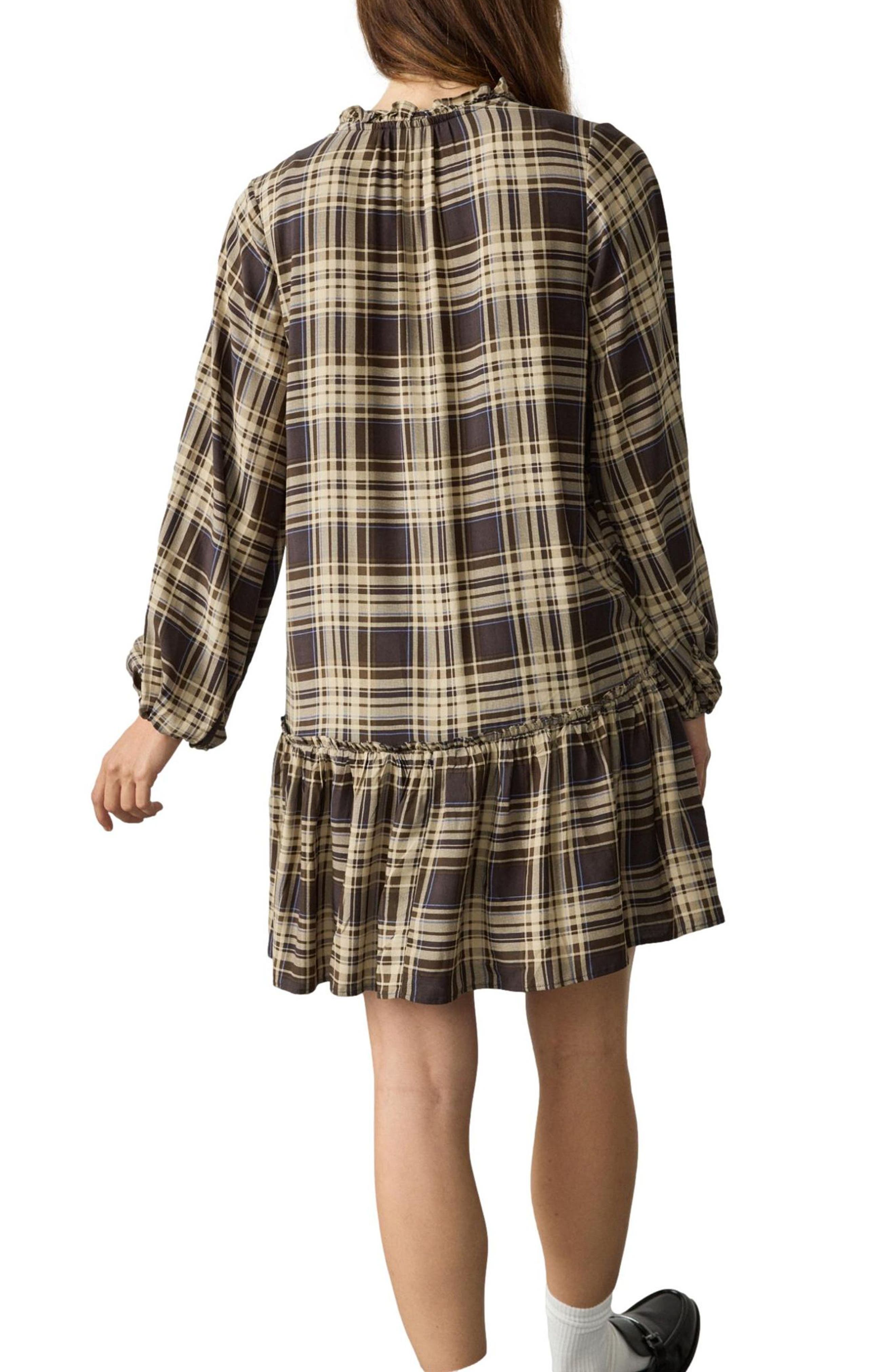 Check Print Long Sleeve Minidress - image 2