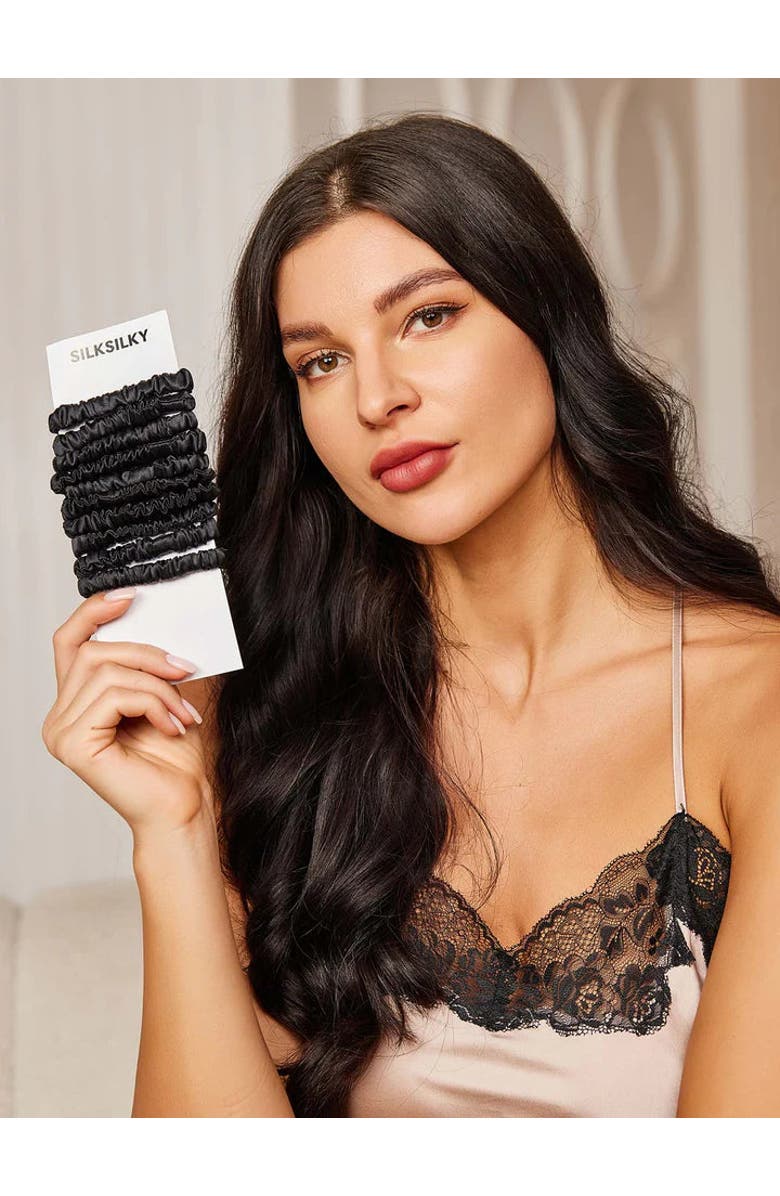 SILKSILKY 10Pcs Bundle Pop of Brights Silk Scrunchie, Alternate, color, Black