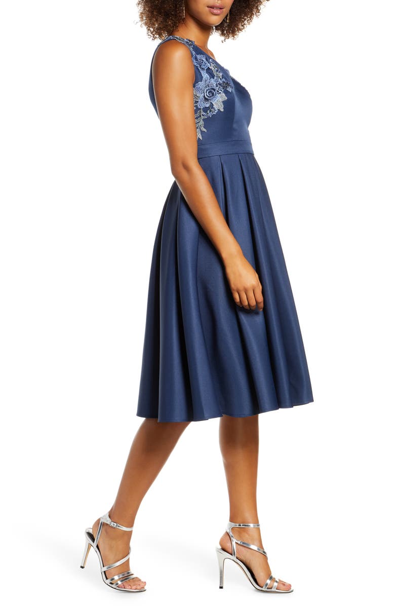 Chi Chi London Kyla Appliqué Detail Fit & Flare Party Dress, Alternate, color, 