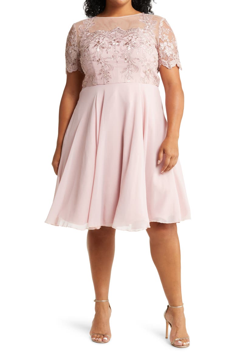 Embroidered Fit & Flare Cocktail Dress, Main, color, MINK