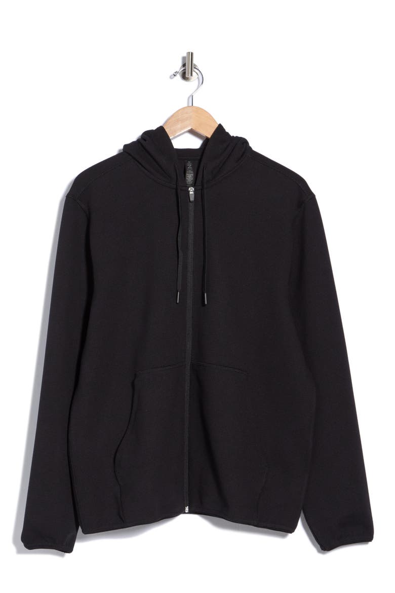 Waffle Stitch Zip Hoodie, Alternate, color, BLACK
