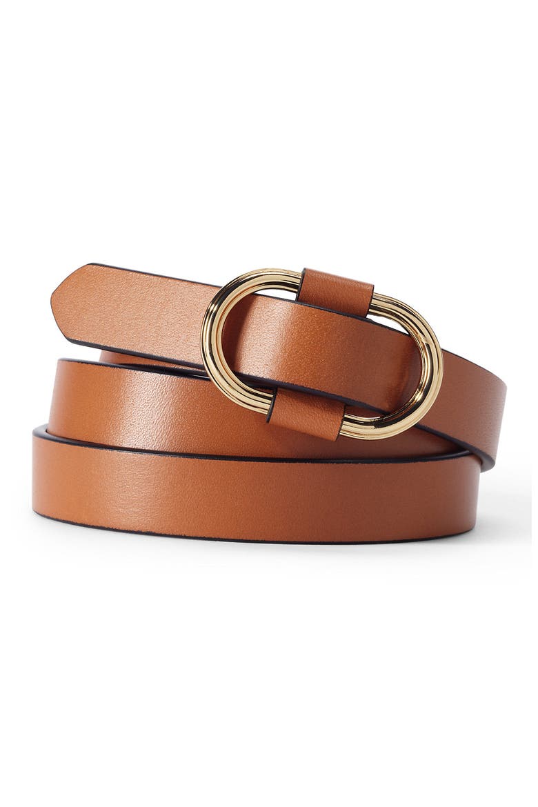 Plus Size Endlessly Adjustable Skinny Leather Belt, Main, color, Cognac
