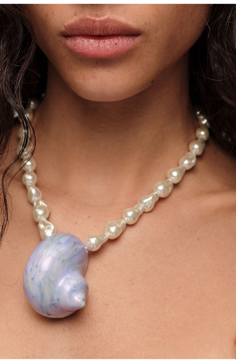 Bimba y Lola Pearl And Enameled Seashell Necklace, Alternate, color, Blue