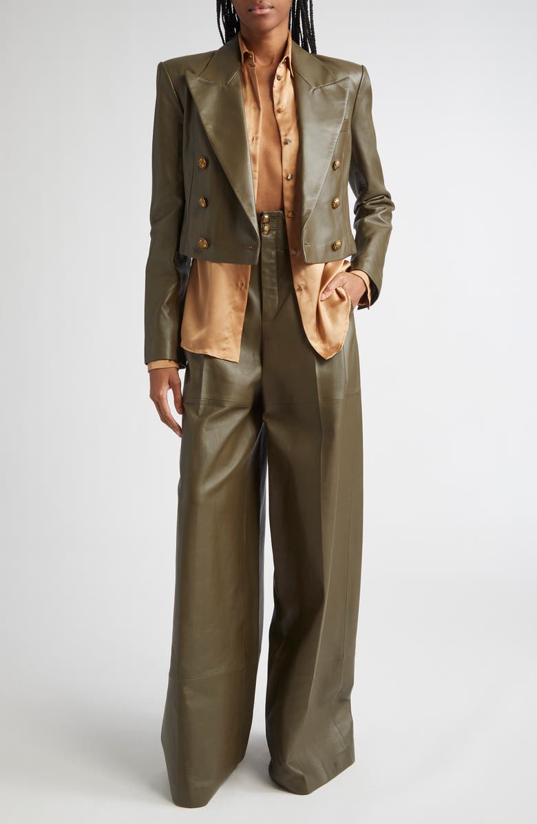Zimmermann Hypnotic Double Breasted Leather Blazer, Alternate, color, Olive