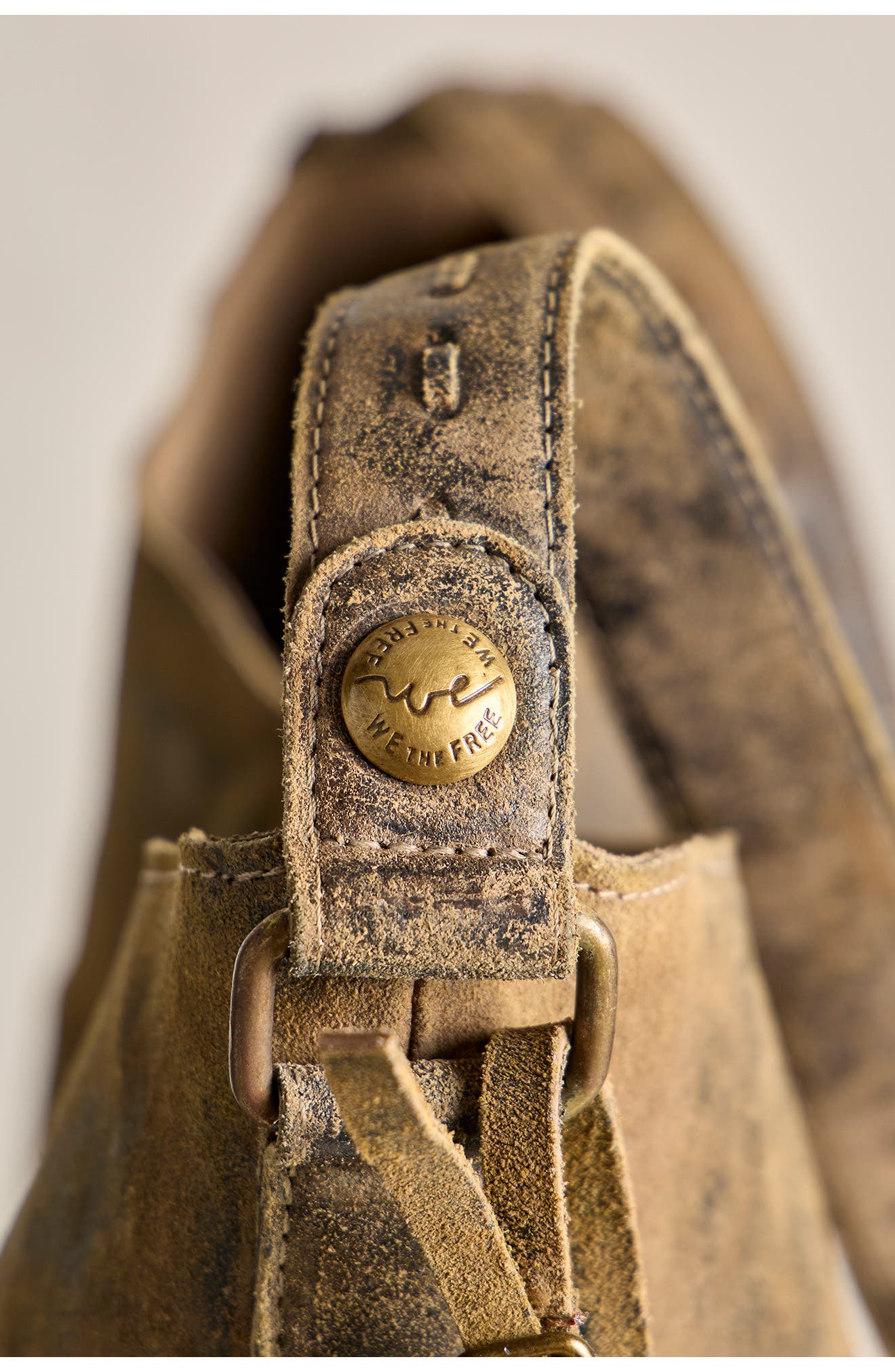 Free People Dallas Distressed Leather Shoulder Bag, Alternate, color, Sandblasted Khaki