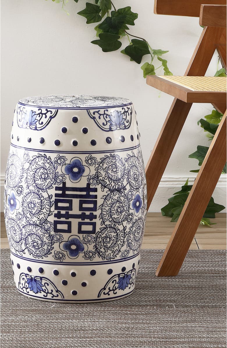 JONATHAN Y Double Happiness 18" Chinoiserie Ceramic Drum Garden Stool, Alternate, color, Blue/White