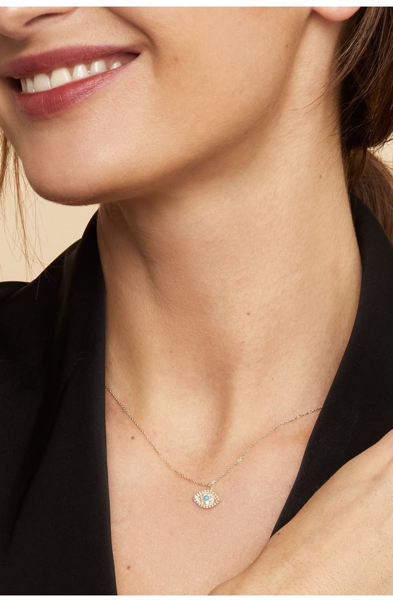 Oradina 14K Yellow Gold Evil Eye Pendant Charm, Alternate, color,