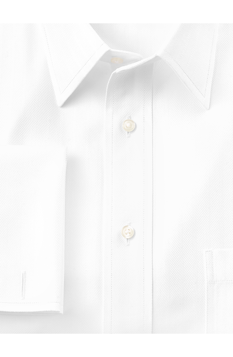 Paul Fredrick Non-iron Cotton Herringbone Point Collar French Cuff Dress Shirt, Alternate, color, White