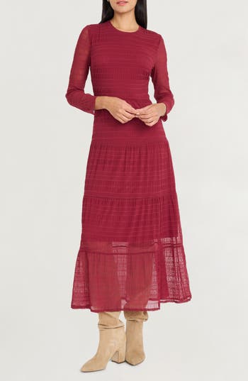 The Good Journey Midi Dress With Keyhole Back And Tier Dress In Red