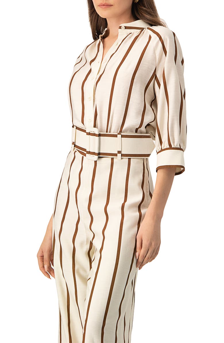 IVONNE Striped Mandarin Collar Shirt, Alternate, color, Natural