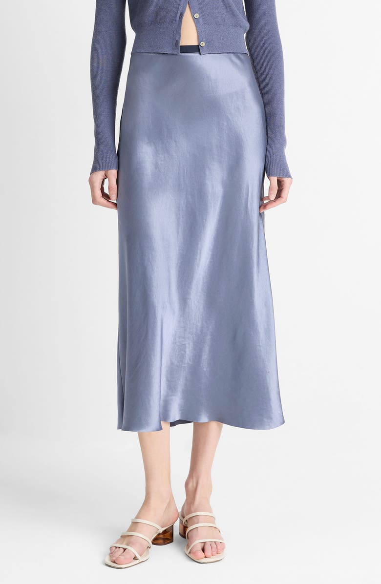 Vince Contrast Waistband Satin Midi Skirt, Main, color, 