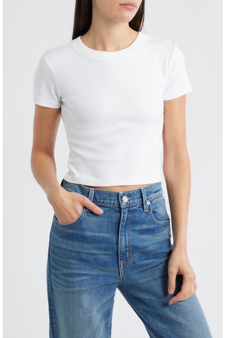 Crop Stretch Cotton T-Shirt, Main, color, WHITE
