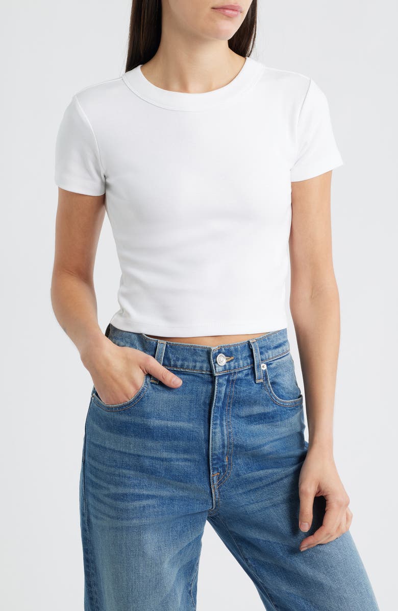 Mavi Jeans Crop Stretch Cotton T-Shirt, Main, color, White