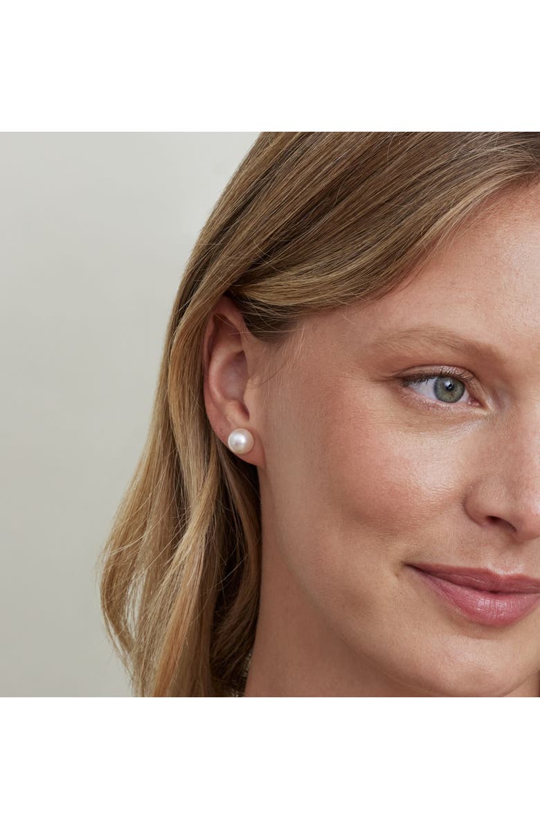 The Pearl Source Freshwater Round Pearl Stud Earrings 9mm, Alternate, color, White Pearl - Yellow Gold