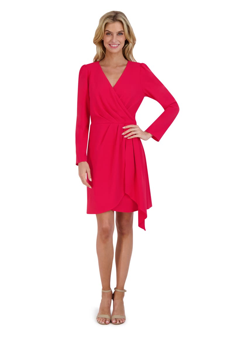 Pleated Long Sleeve Dress, Alternate, color, CHERRY