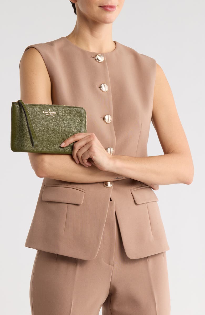 Kate Spade New York leila pebbled leather medium pouch, Alternate, color, Enchanted Green