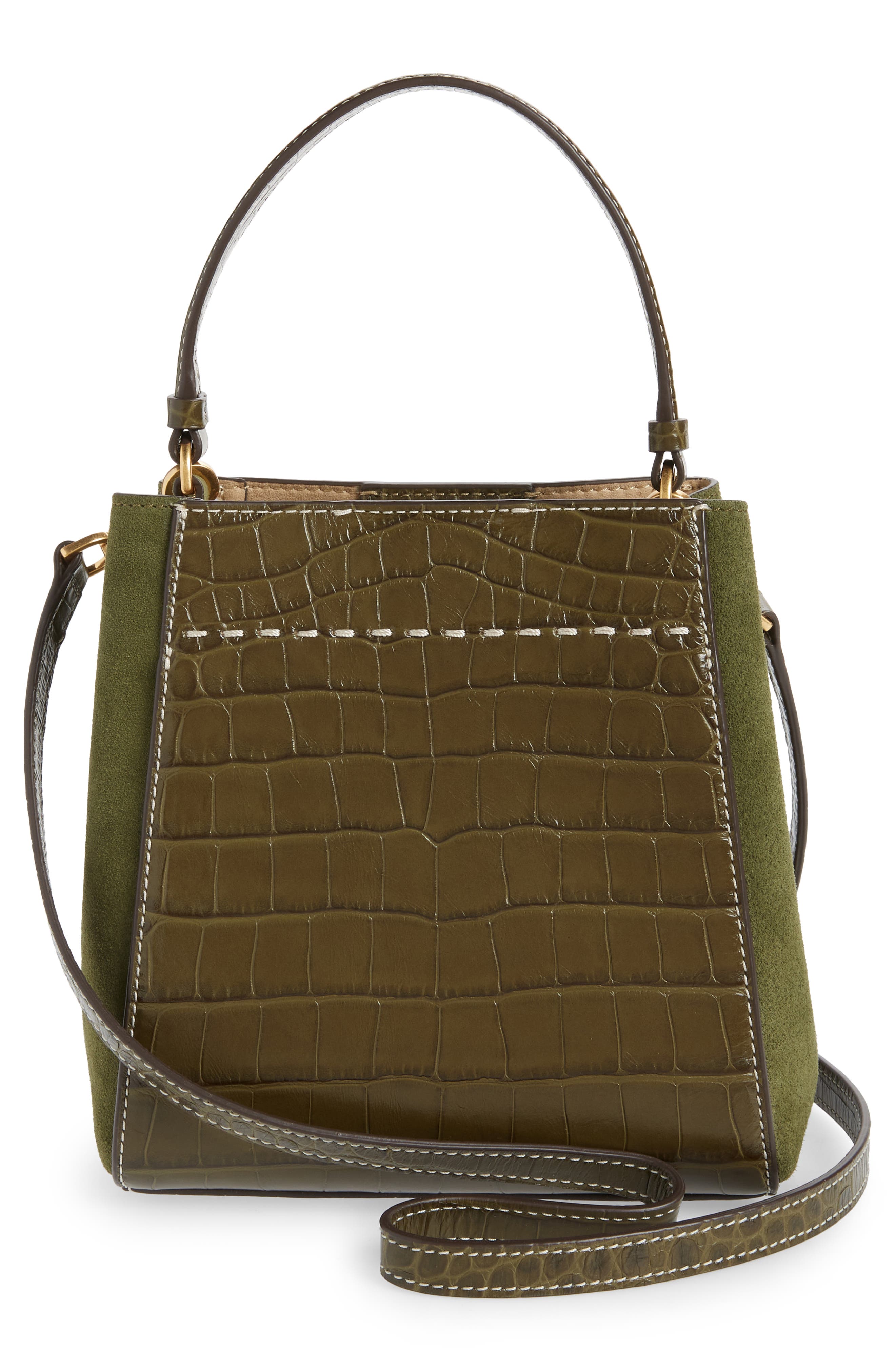 Tory Burch McGraw Small Embossed Leather Bucket Bag, Alternate, color, 