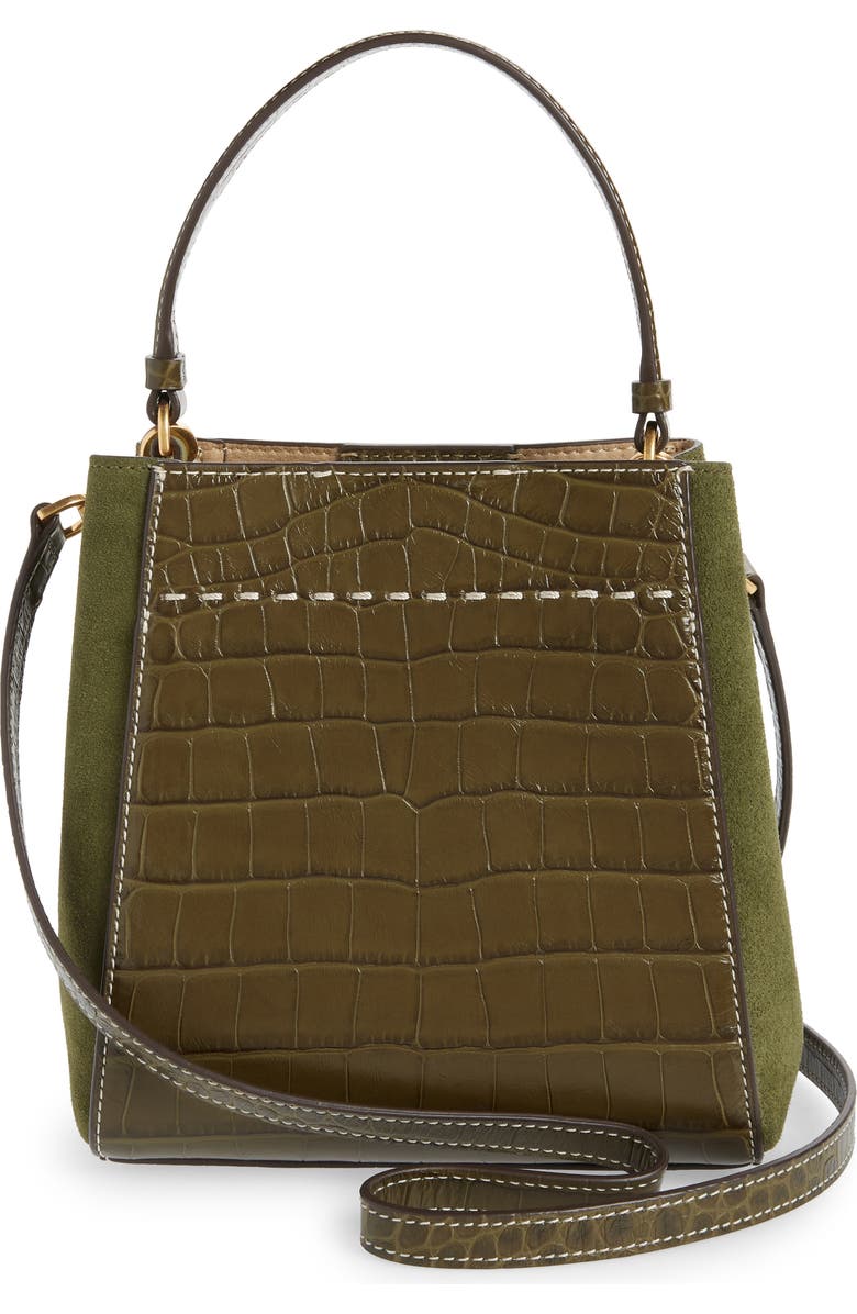 Tory Burch McGraw Small Embossed Leather Bucket Bag, Alternate, color,