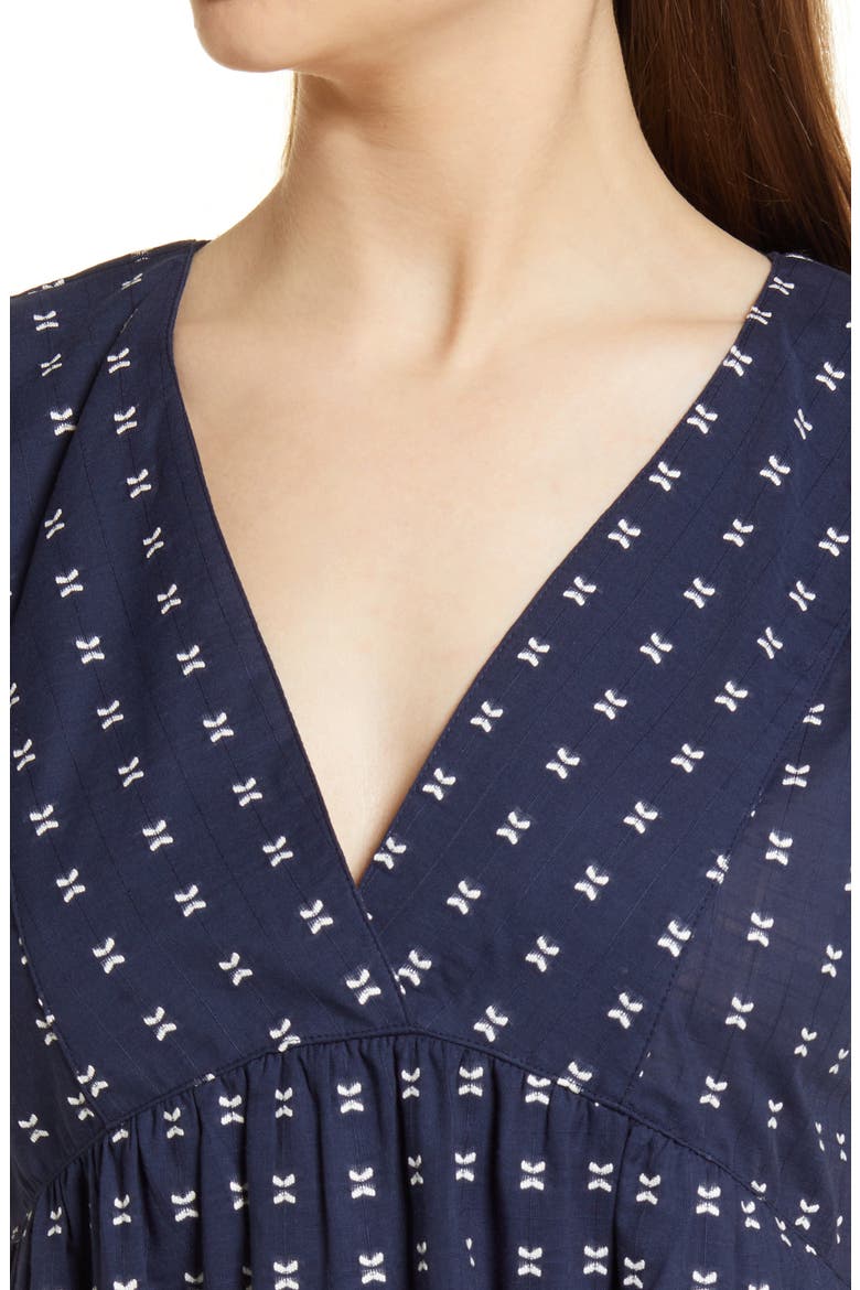 V-Neck Dolman-Sleeve Minidress, Alternate, color, BLUE/ WHITE DOBBY