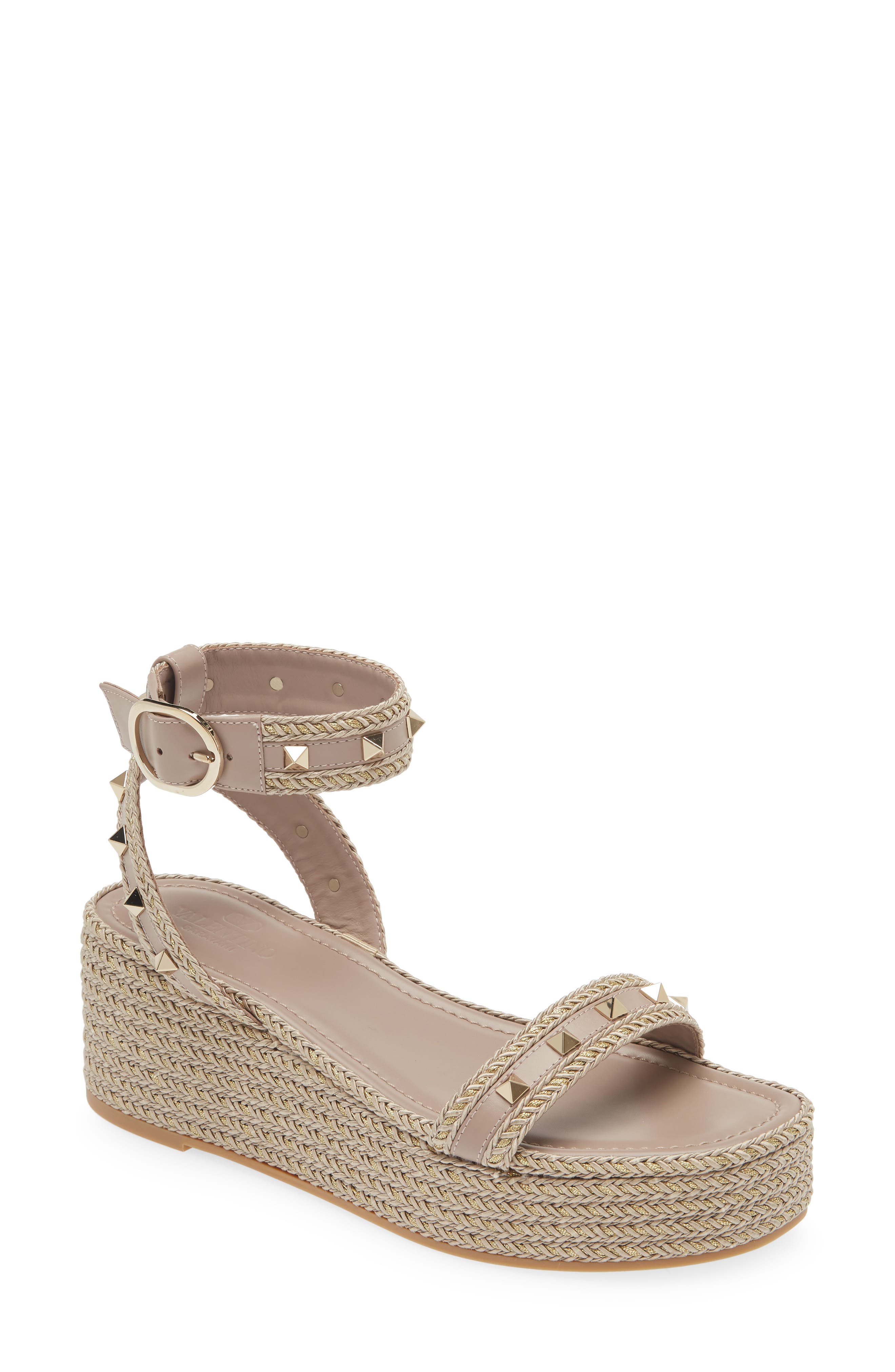 Valentino Garavani Rockstud Torchon Espadrille Wedge Sandal, Main, color, 