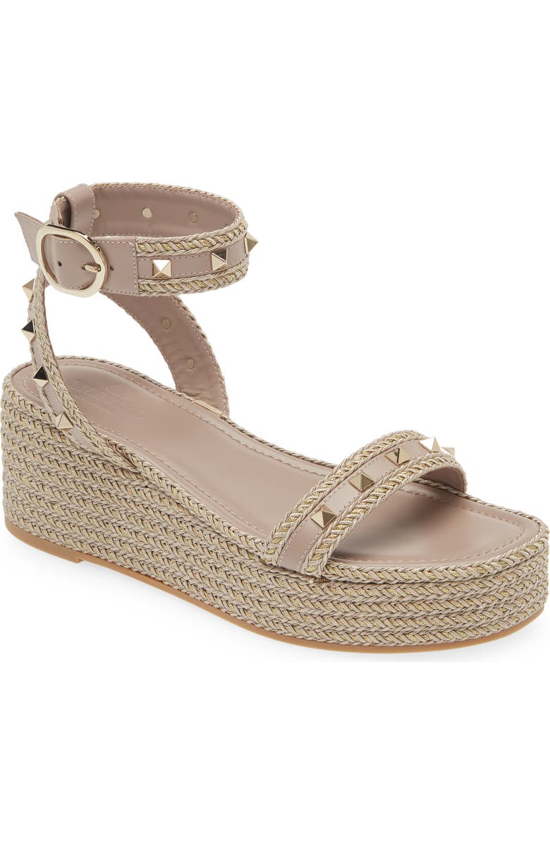 Valentino Garavani Rockstud Torchon Espadrille Wedge Sandal, Main, color,