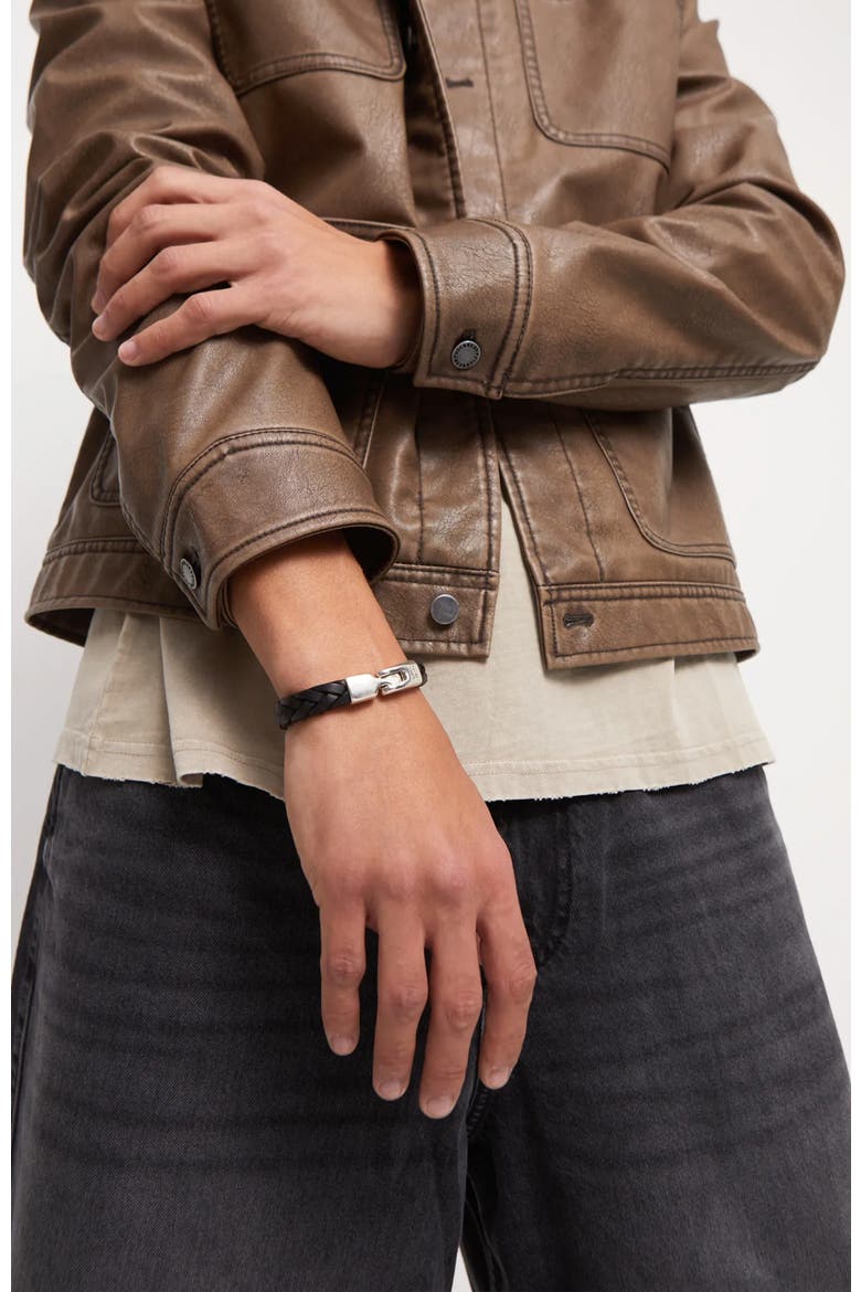 Braided Leather Clasp Bracelet, Alternate, color, Black