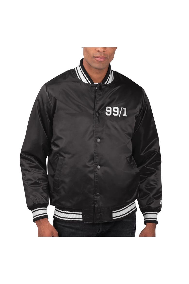 Men's Starter Black TRACKHOUSE RACING Locker Room Varsity Satin Full-Snap Jacket, Main, color, Black